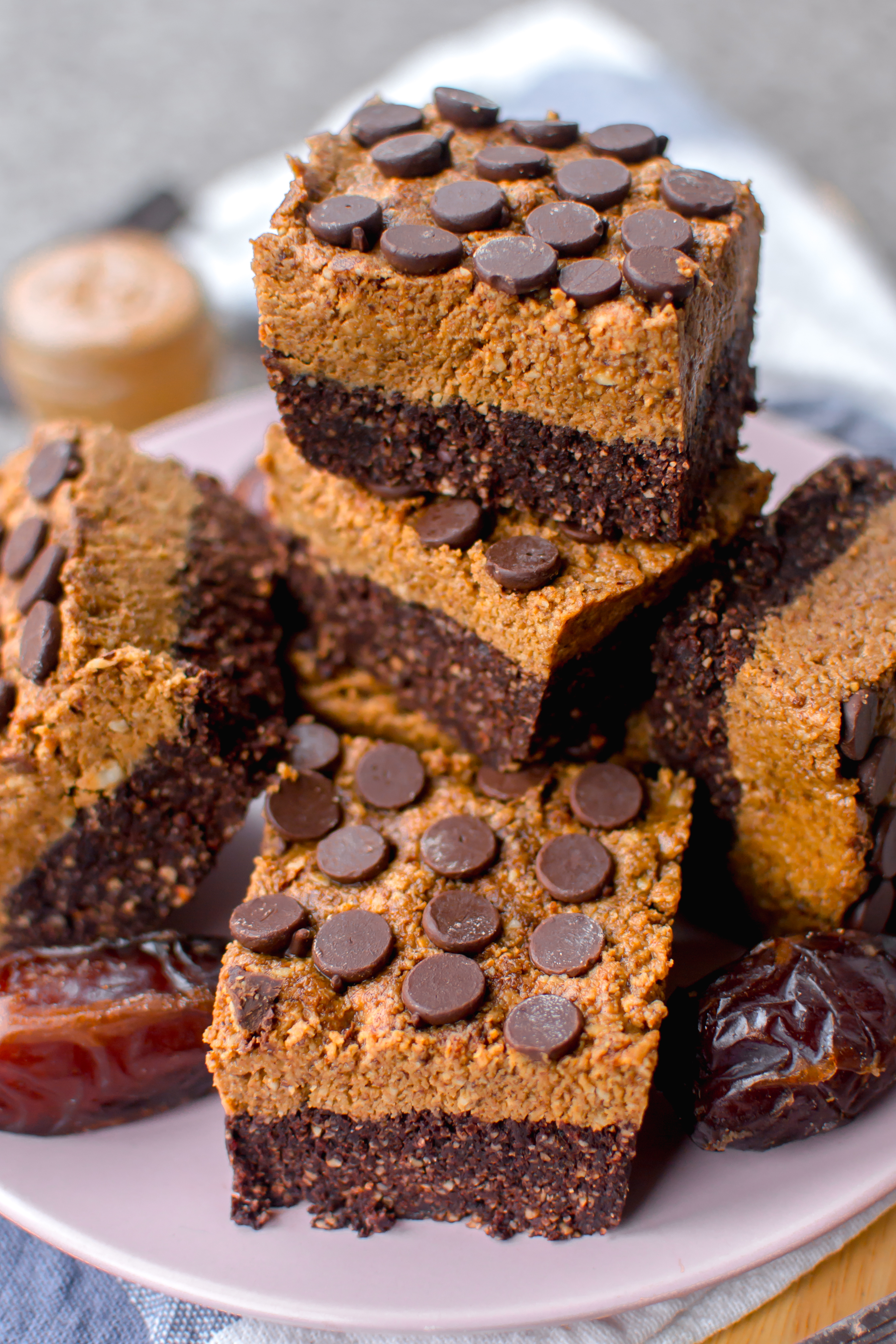 vegan no bake half baked bars with brownie and cookie dough